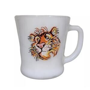 Vintage Esso Exxon Tiger Fire King Milk Glass Coffee Mug
